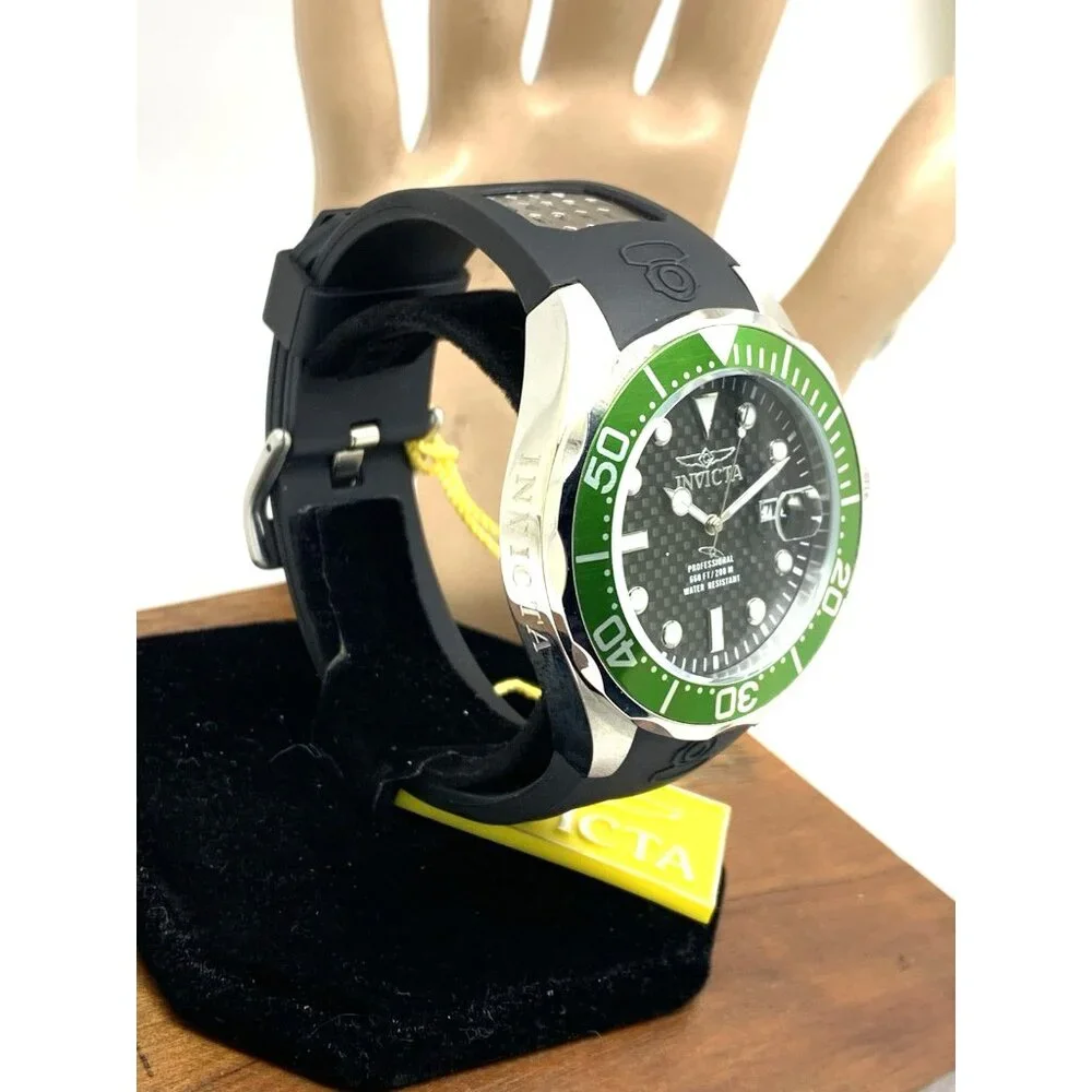 Invicta Men's Watch 12560 Pro Diver Quartz Black Dial Green Bezel Rubber Band